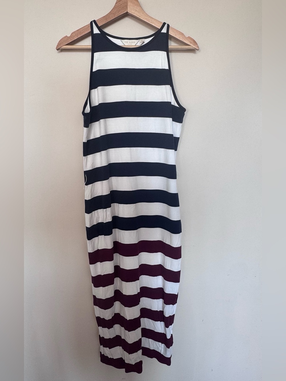 Ted Baker Striped Sleeveless Maxi Dress in Black, White & Burgundy